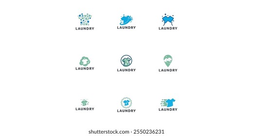 Set of Laundry logo design. Simple laundry illustration logo with t-shirt and hanger symbol. 