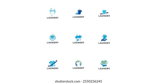 Set of Laundry logo design. Simple laundry illustration logo with t-shirt and hanger symbol. 