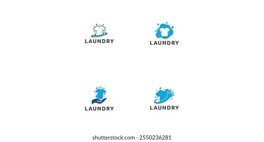 Set of Laundry logo design. Simple laundry illustration logo with t-shirt and hanger symbol. 