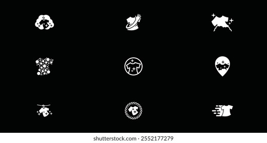 Conjunto de design de logotipo de lavandaria. Logotipo simples de ilustração de lavanderia com camiseta e símbolo de cabide. 
