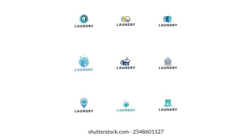 Set of Laundry logo design. Washing machine icon for laundry service business logo template.