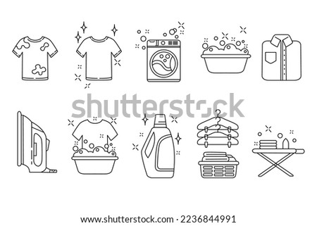 Set of laundry outline icons vector illustration isolated on white background