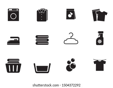Set of laundry related icon with black and white design