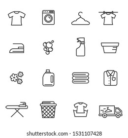 Set of laundry related icon with simple line design.