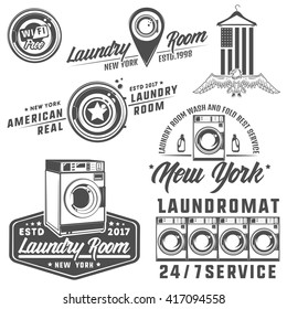 Set of laundry room,laundry,laundromat for emblems and design.
