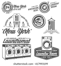 Set of laundry room,laundry,laundromat for emblems and design.
