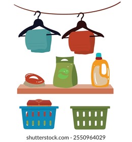 Set of Laundry Service Icons. Laundry service hand drawn icons set, vector illustration. A laundry vector depicting various components of cloth washing supplies.