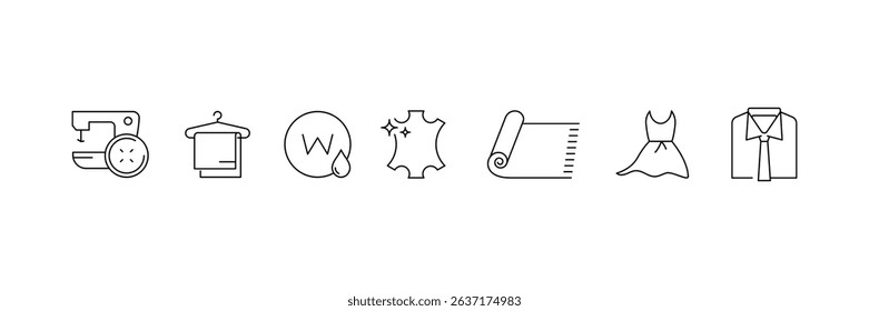 Set of laundry services icon collection. Leather dry cleaning, laundromat, ironing symbol.