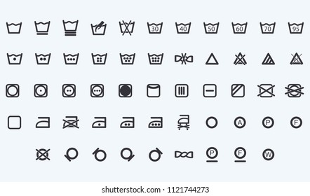 Set of Laundry symbols vector web icons isolated on white background, top view