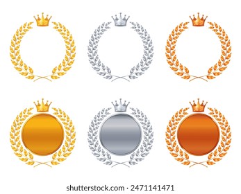 Set von Lorbeer- und Kronenornamenten
