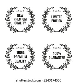 Set of Laurel Leaf for New Premium quality,Limited edition,100% Premium Quality,100% Guarantee. Badge Emblem Label Design Vector