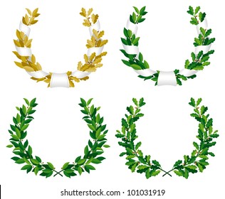 Set of the laurel and oak wreaths with green and bronze leaves