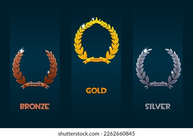 Set of laurel wreath award- bronze, silver and gold