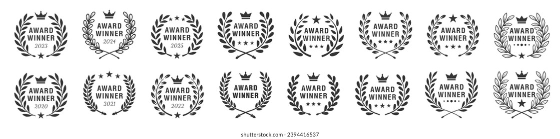 Set laurel wreath award winner emblem logo silhouette vector design