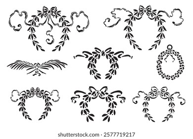 Set laurel wreath black silhouette