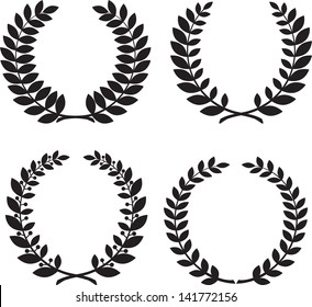 Set of laurel wreath black silhouettes