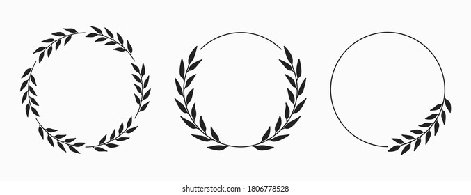 Set of laurel wreath circle borders. Decorative vector elements.