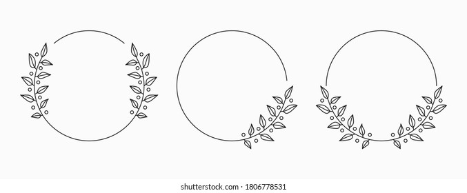 Set of laurel wreath circle borders. Decorative vector elements.
