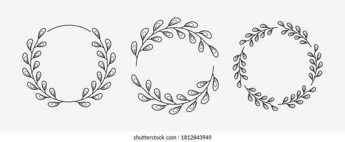 Conjunto de bordes rodados de laurel. Elementos vectoriales decorativos.