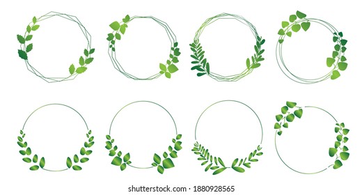 Set of laurel wreath design elements. Black circle border vector ornaments. Wreath decoration with leaves. Vector illustration.