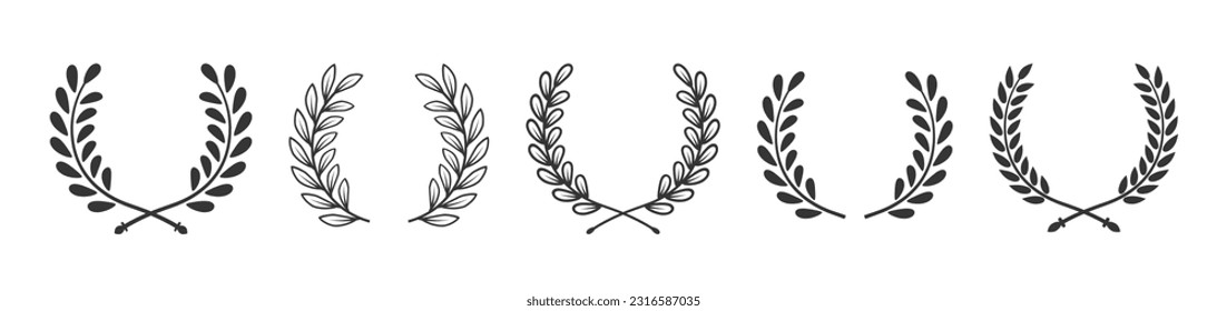 Set laurel wreath frame icon vector silhouette fit for winner, trophy, decoration, award badge element design