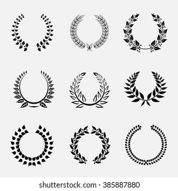 Set of laurel wreath, heraldic design, black icon