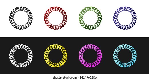 Set Laurel wreath icon isolated on black and white background. Triumph symbol.  Vector Illustration