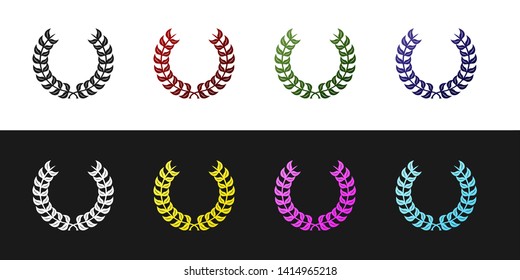 Set Laurel wreath icon isolated on black and white background. Triumph symbol.  Vector Illustration