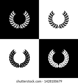 Set Laurel wreath icon isolated on black and white background. Triumph symbol.  Vector Illustration