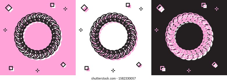 Set Laurel wreath icon isolated on pink and white, black background. Triumph symbol.  Vector Illustration