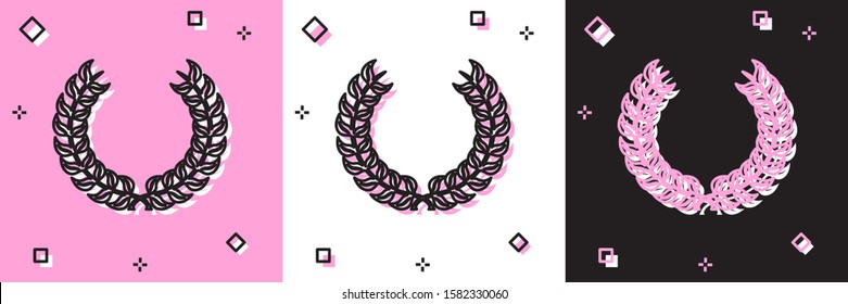 Set Laurel wreath icon isolated on pink and white, black background. Triumph symbol.  Vector Illustration