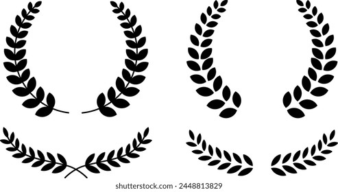 Set of Laurel wreath icons. Black logo design with wreath laurel. Vector illustration.