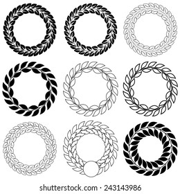 Set  laurel wreath on the white background. Vector illustration.