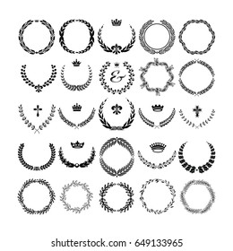 Set laurel wreath - symbol of victory and achievement. Design element for construction of medals, awards, coat of arms or anniversary logo