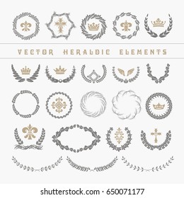 Set laurel wreath - symbol of victory and achievement. Vector heraldic elements