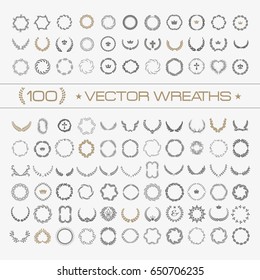 Set laurel wreath - symbol of victory and achievement. Design element for construction of medals, awards, coat of arms or anniversary logo