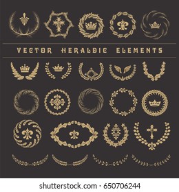 Set laurel wreath - symbol of victory and achievement. Vector heraldic elements
