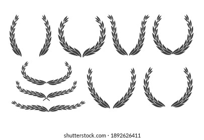 Set of laurel wreath vector icon different shapes isolated on white background