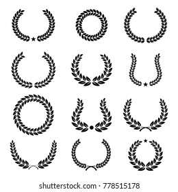 Set of laurel wreath, vector silhouette