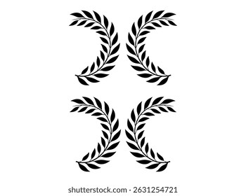 Conjunto de coroas de louro em azul e preto, Coleção de coroas de louro pretas no fundo branco, coroas de louro, louro, coroa, prêmio, conquista, vitória, sucesso, educação, escola, celebração