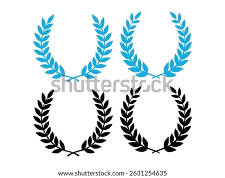 Set of Laurel Wreaths in Blue and Black, Collection of Black Laurel Wreaths on White Background, laurel wreath, laurel, wreath, crown, award, achievement, victory, success, education, school, celebrat