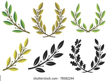 Set of laurel wreaths and branches