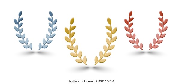 Set of laurel wreaths of different colors. Classy empty festive frame branches for prize