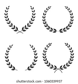 Set of laurel wreaths of different shapes isolated on white background. Vector illustration.