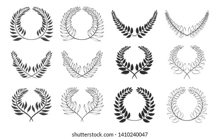 set of Laurel wreaths of different shapes. vector illustration
