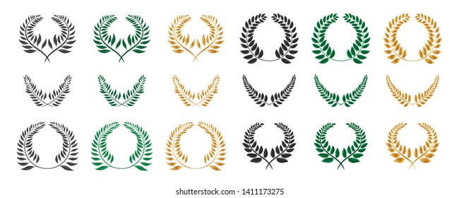 set of Laurel wreaths of different shapes. vector illustration
