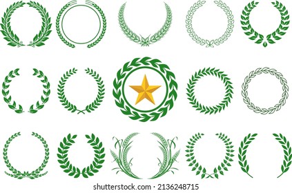 Set of laurel wreaths of different shapes isolated on white background. Vector illustration.