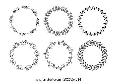 Set of laurel and wreaths. Elegant border design. Decorative elements for labels, invitations, greeting cards, posters, banners, frames. Vector illustration. 