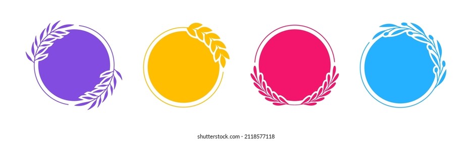 Set of laurel wreaths. Laurel frames branches collection. Hand drawn vintage floral circular frames of leaves. Design elements for greeting card, invitation, social media, blog, emblem and logo.