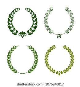 Set of laurel wreaths. Heraldic round element.Collection of different silhouette circular laurel,oak, fig,olive wreaths depicting an award, achievement, heraldry, nobility. Vector illustration